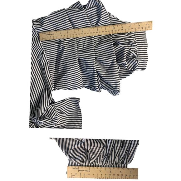 Plus Size Women Ruffle Sleeve V Neck Waist Tie Striped Black/White Blouse‎ 2X - Picture 6 of 9